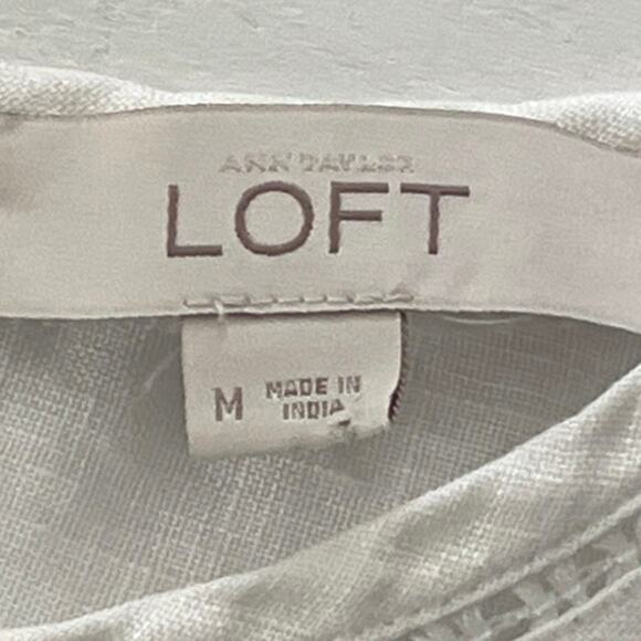 Loft Linen White Sleeveless Blouse Womens Size M Lace Work Travel Cottagecore - Picture 8 of 11